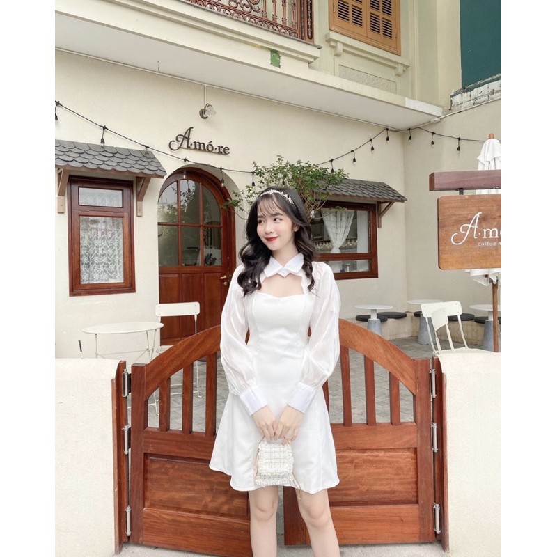 Đầm dự tiệc nữ màu trắng dễ thương vải cotton thái xịn phối tay lụa [ mẫu mới] | BigBuy360 - bigbuy360.vn