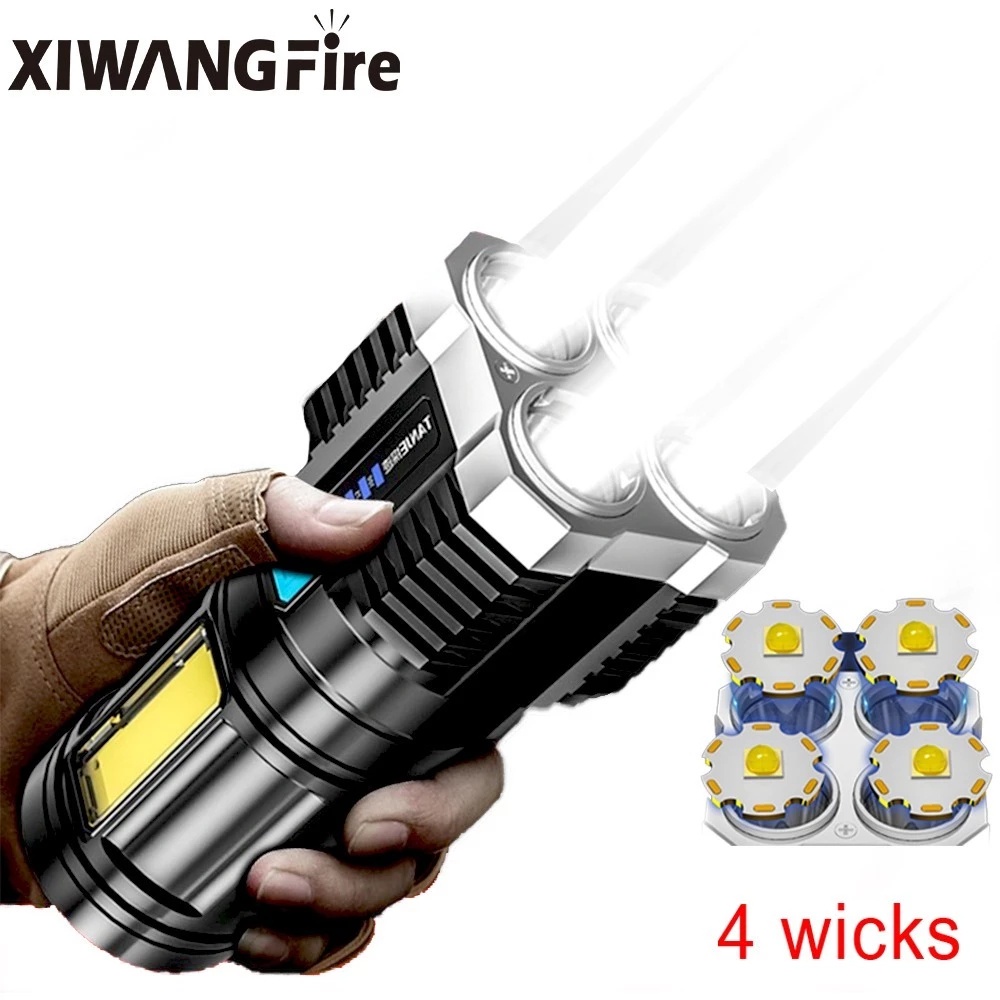 Đèn Pin LED COB Bốn Lõi Đa Năng Có Thể Sạc Lại Dùng Ngoài Trời