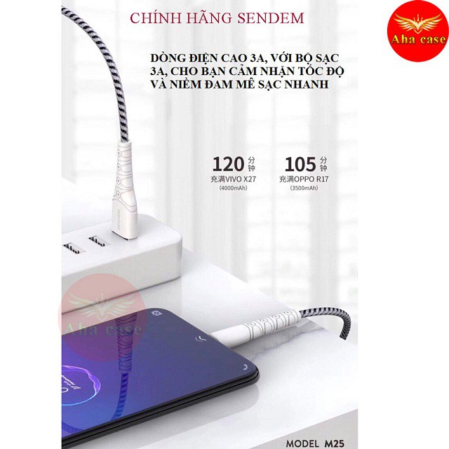 [SẠC NHANH] Cáp sạc chính hãng Sendem M25, chân Lightning iphone, Micro Usb,dây dù chống đứt, hỗ trợ xạc nhanh 3A xịn