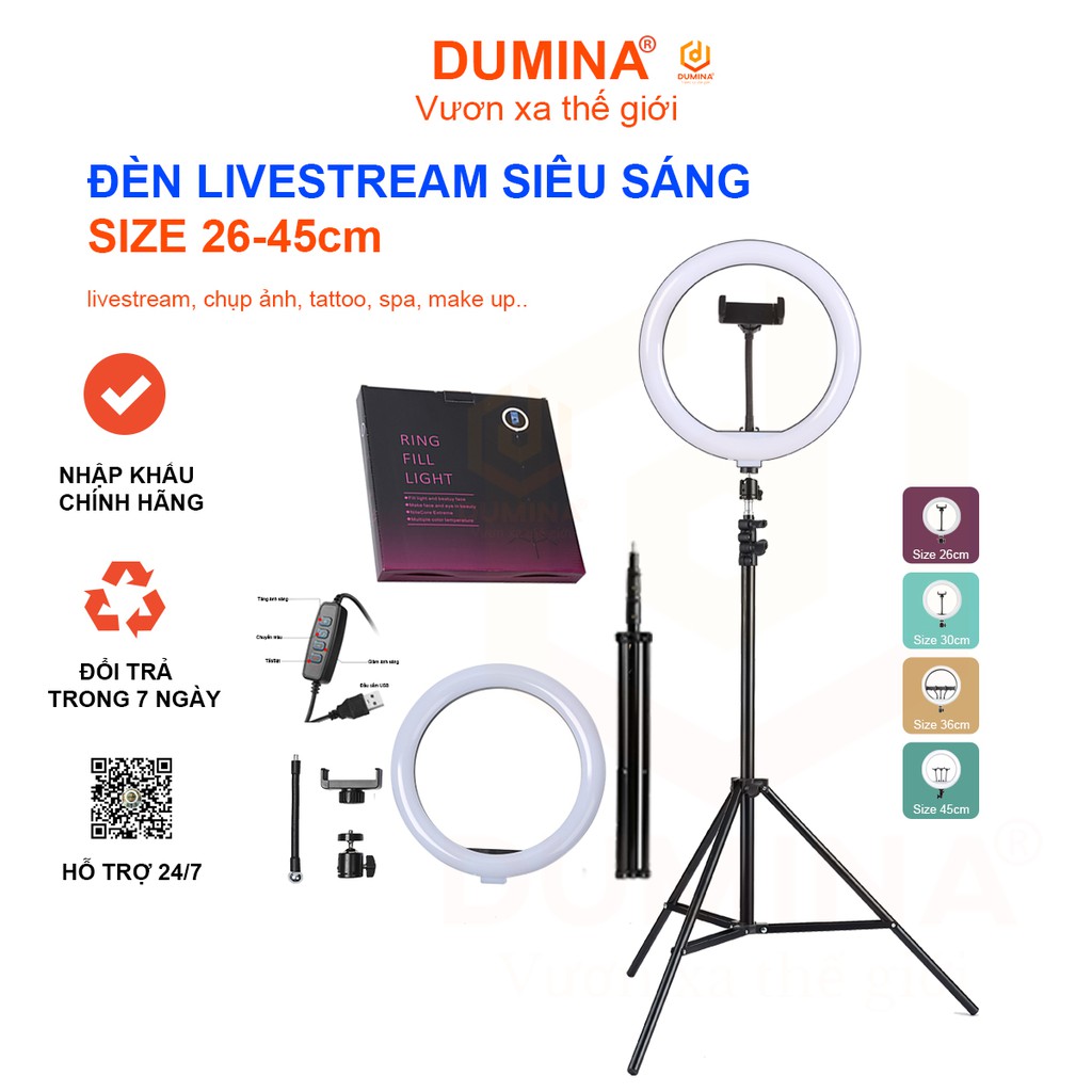 （Shop HCM) Đèn livestream size 26 30 36 45 kèm chân 2m, chụp ảnh, make up, phun xăm, nối mi