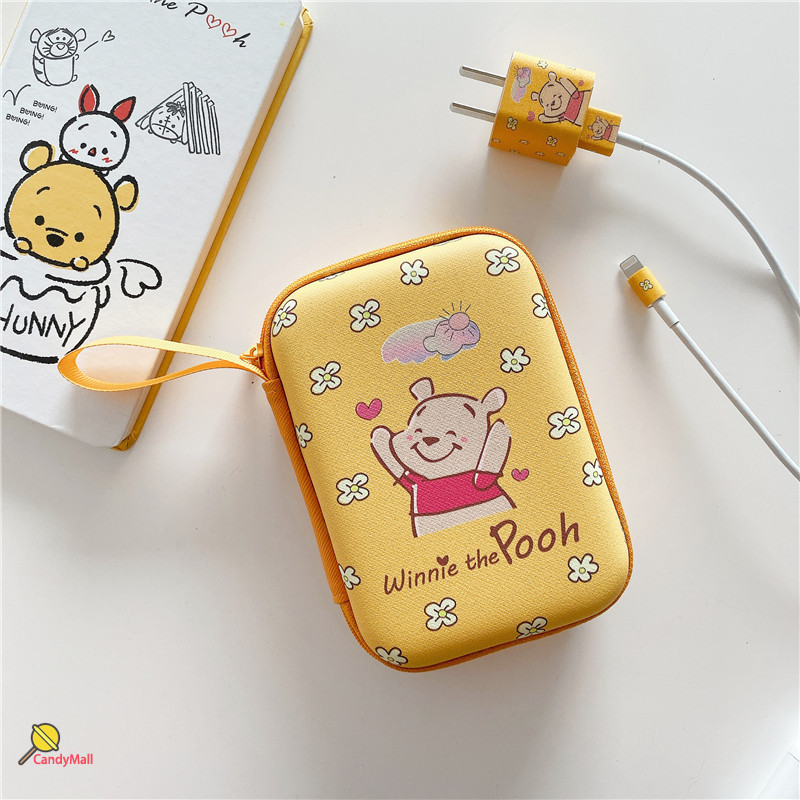 Túi đựng ổ cứng ngoài/ cáp nguồn/powerbank/Mp5 HDD có khóa kéo in họa tiết hoạt hình Winnie the Pooh/ kỳ lân/ kỳ lân dễ thương