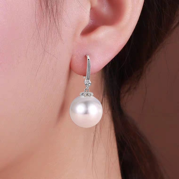 khuyên tai bạc nữ đính hạt trai, chất liệu bạc ta không rỉ