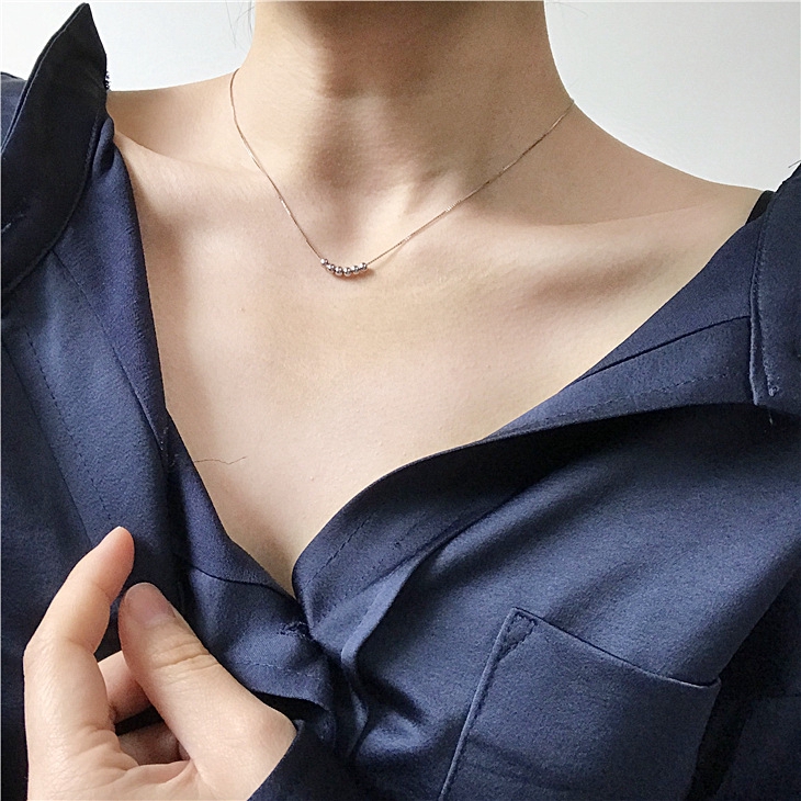Dây Chuyền Bạc 925 Đính Hạt Tròn Nhỏ Đơn Giản Không Phai Thời Trang Hàn Quốc Cho Nữ