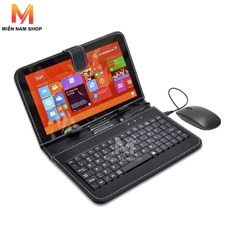 Combo bao da bàn phím kèm chuột + lót chuột cho điện thoại, máy tính bảng từ 10 inch cho hệ điều hành Androd (Đen)