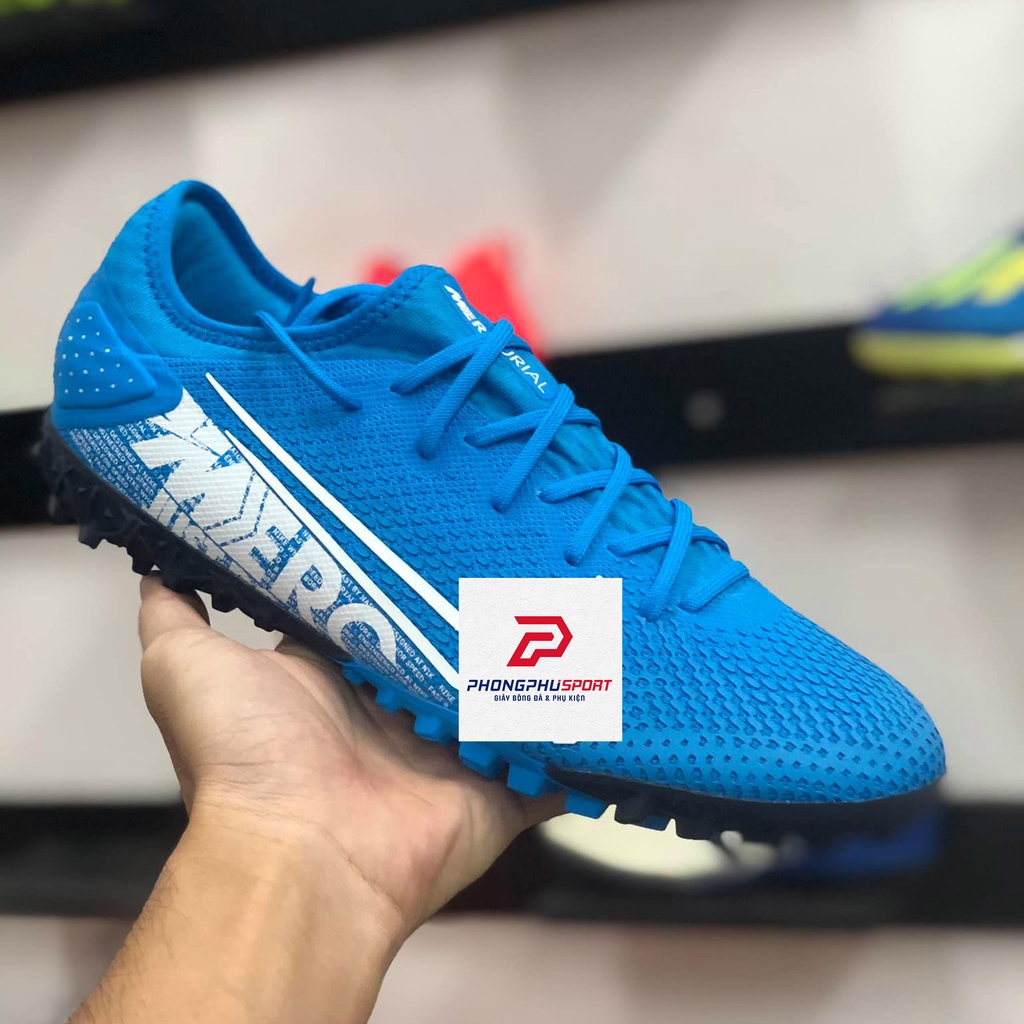 Giày Bóng Đá Mercurial Vapor 13 Pro Xanh Vạch Trắng TF