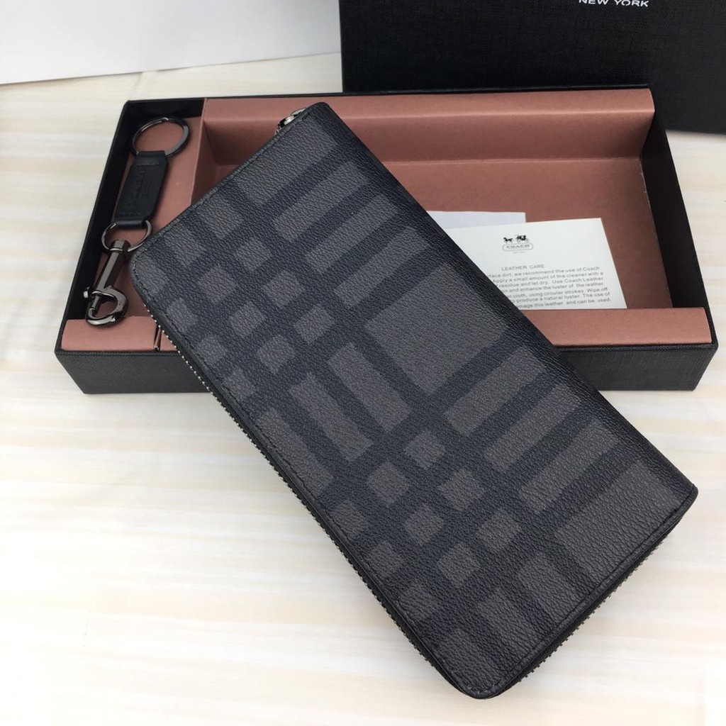 Ví dài COACH F58316 kẻ sọc có khóa kéo thời trang cho nam