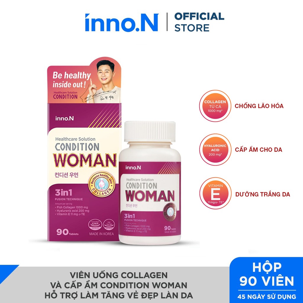 [inno.N] Viên uống collagen và cấp ẩm Condition Woman hỗ trợ làm tăng vẻ đẹp làn da-Hộp 90 Viên