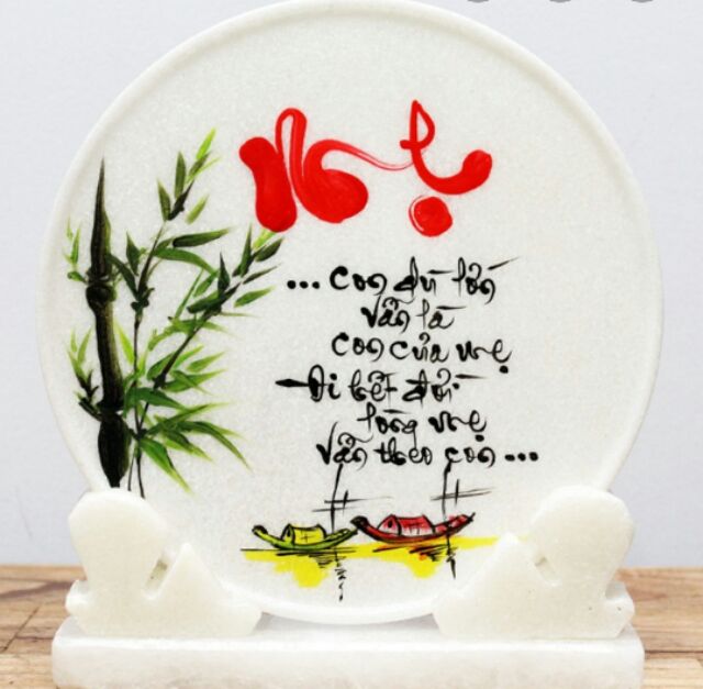 Thư pháp trên đá ĐĨA TRÒN nguyên khối để bàn