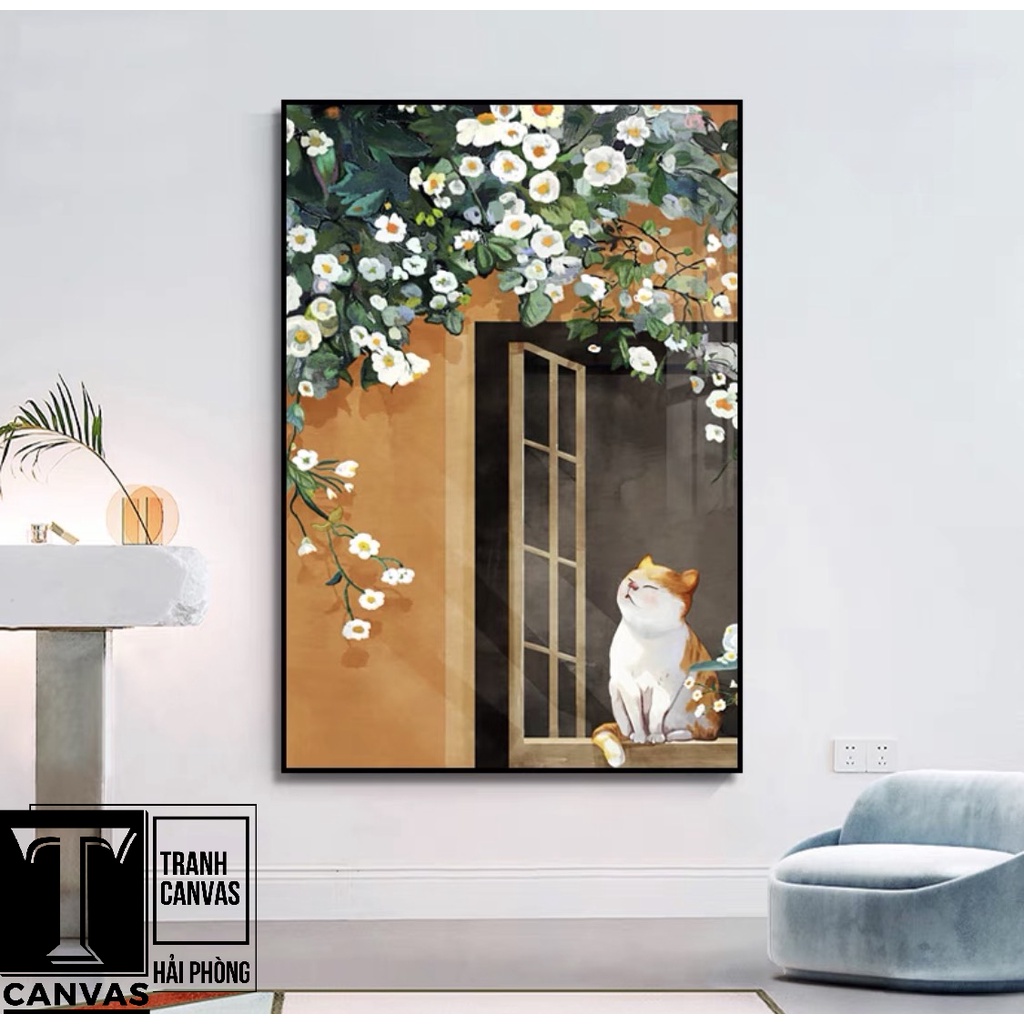 (Giá Xưởng) Tranh Canvas treo tường phòng khách, tranh hiện đại nghệ thuật, tranh vẽ con Mèo MEO 13-18 (không khung)