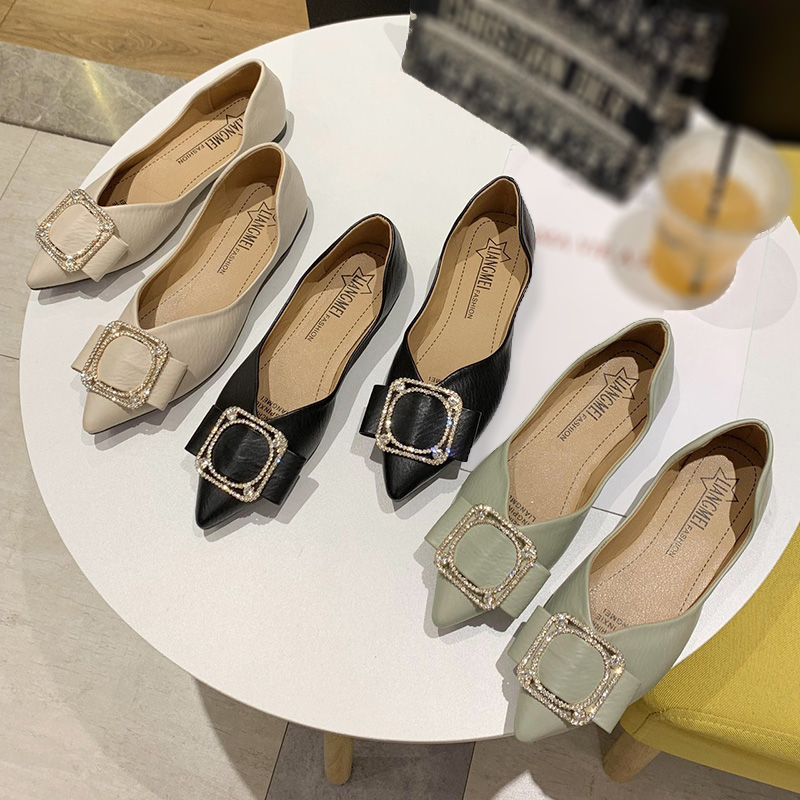 Giày Bệt Nữ, Giày Búp Bê Mềm Được Trang Trí Bằng Rhinestone, Giày Đế Bằng Mũi Nhọn Màu Đen | BigBuy360 - bigbuy360.vn