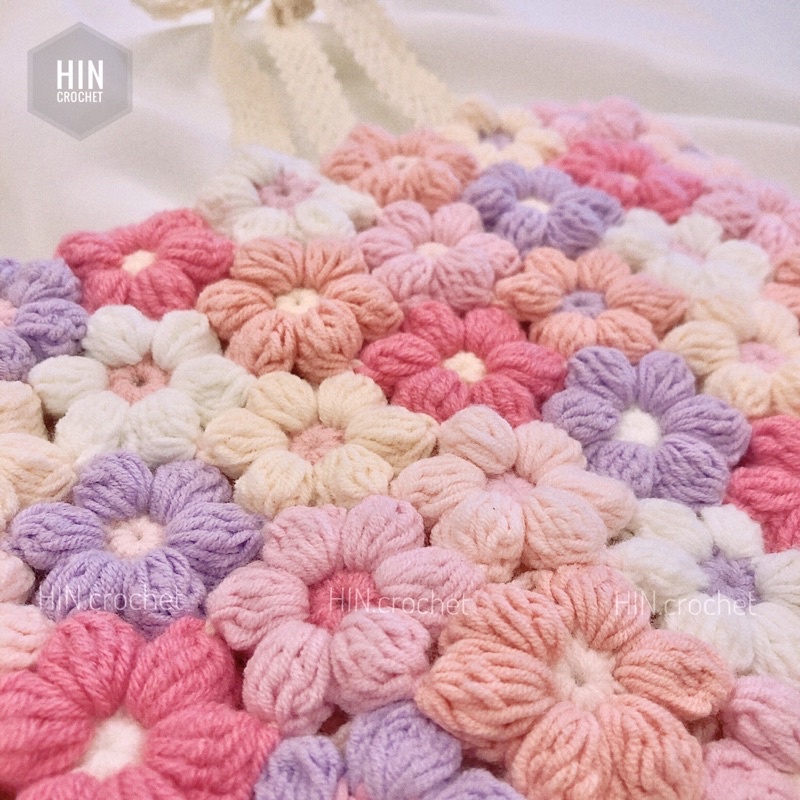 Croptop flower - Áo hoa đan móc hồng tím