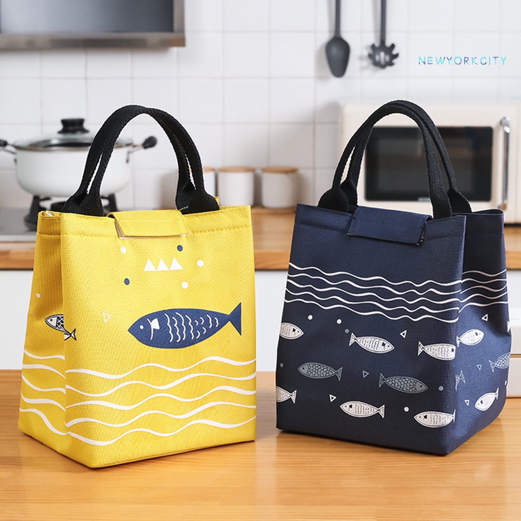 Túi Đựng Hộp Cơm Trưa NYC Lá Nhôm Cách Nhiệt Chống Rò Rỉ Họa Tiết Cá Dễ Thương