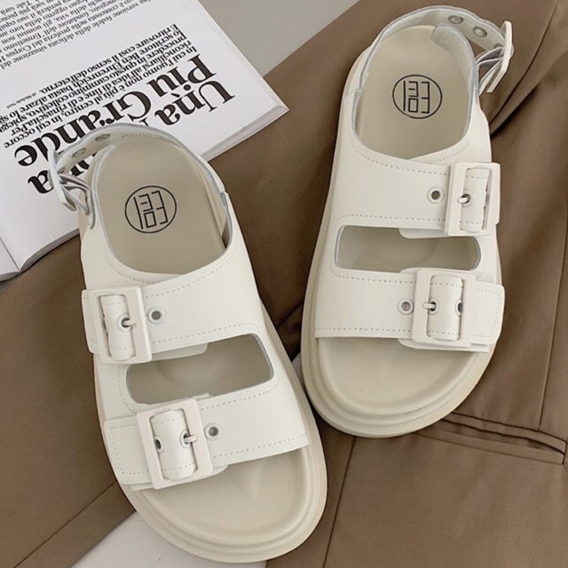 Dép Sandal Ulzzang cao cấp - Giày đi học hai quai khuy đế cao nam nữ chuẩn hàng quảng châu