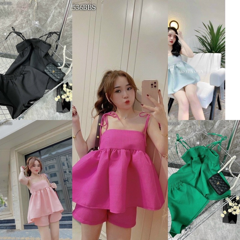 Sét bộ áo 2 dây babydoll dáng xòe kèm quần short chun sét bộ mặc nhà bigsize Kim Ngân từ 50 kg đến 100 kg M/L/XL/XXL