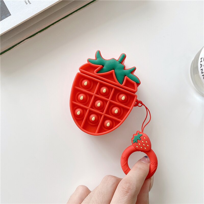 Vỏ Bảo Vệ Hộp Sạc Tai Nghe Airpods 1 2 Pro Bằng Silicon Mềm Hình Trái Cây Dễ Thương Kèm Móc Khóa