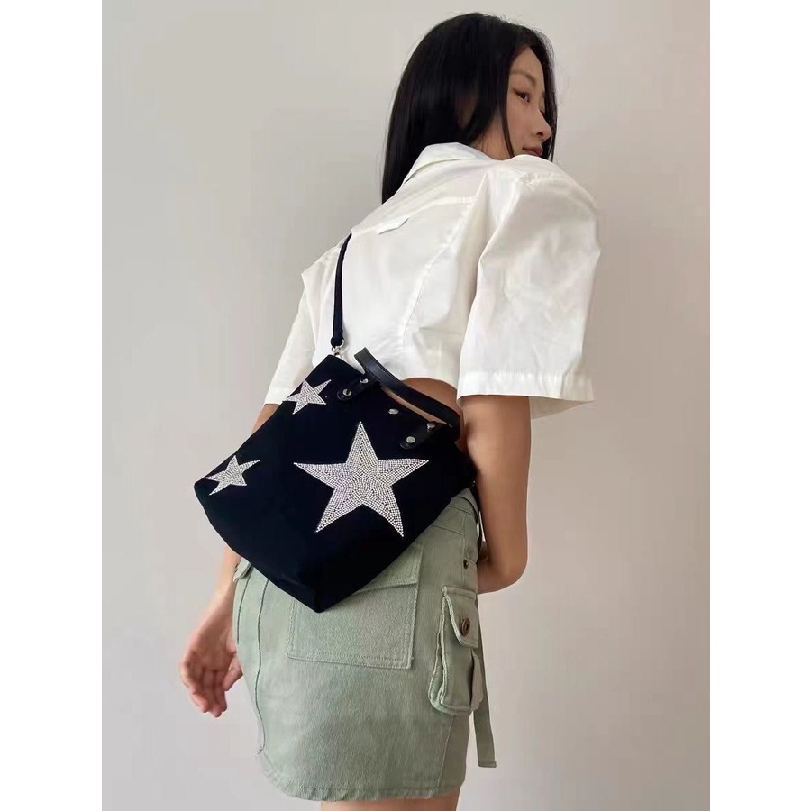 Ngôi Sao Năm Cánh Túi Xách Canvas Đính Kim Cương Lấp Lánh Siêu Sáng Nhiều Phương Pháp Nóng Bỏng Y2K Retro Cho Nữ