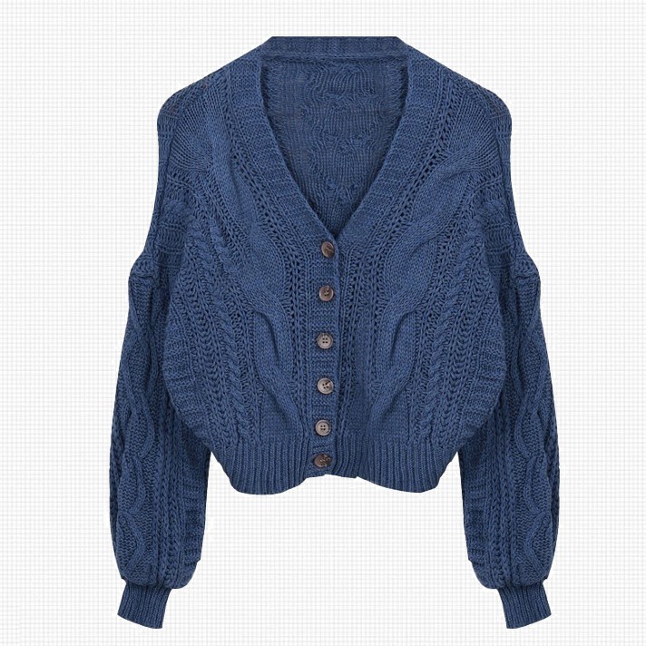 NUZIRO  Áo cardigan  dáng ngắn cổ chữ V form rộng phong cách Hàn Quốc retro