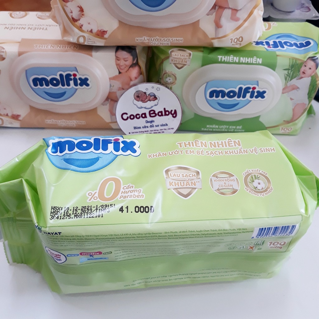 Khăn ướt trẻ em organic Molfix Thiên nhiên- Giấy Ướt Sạch Khuẩn Vệ Sinh, dùng cho cả gia đình - Gói 100 miếng