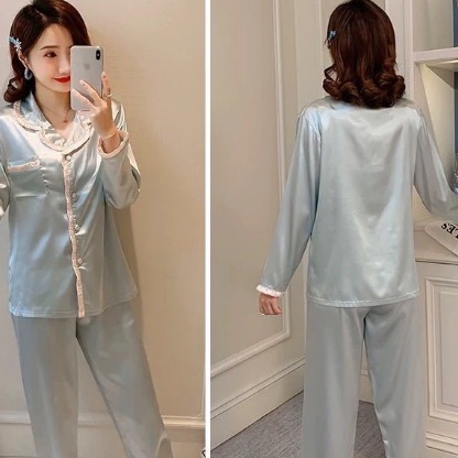 Bộ đồ ngủ tay dài chất lụa thời trang xuân thu xinh xắn cho nữ