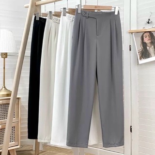 Quần Baggy Nữ, quần vải dáng công sở cạp cao khuy lệch, lưng chun tôn dáng, dễ phối đồ Best Seller Lunar Studio