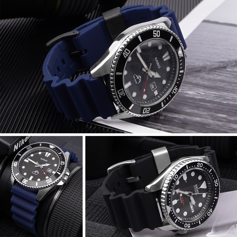 Dây Đeo Silicon Có Vòng Kim Loại 22mm Thay Thế Cho Đồng Hồ Seiko Prospex SKX007 Tuna Sumo