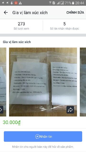 Gia vị làm xúc xích tặng kèm công thức