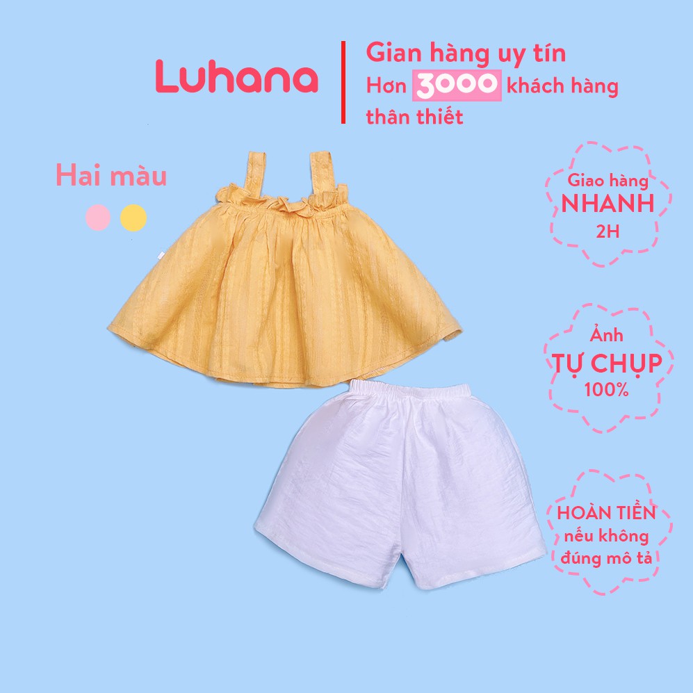 Đồ bộ bé gái chất thô hoa đẹp cho mùa hè, bộ cho bé gái áo hai dây quần short thời trang có size đại Luhana