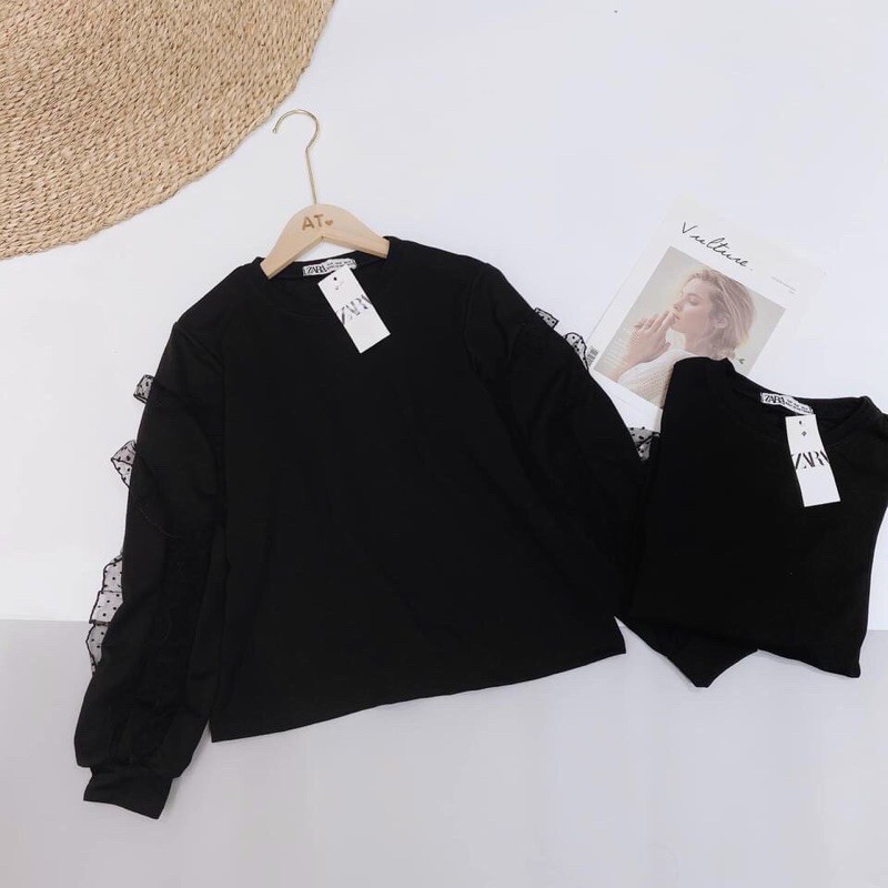 Áo nỉ phối tay ren bi