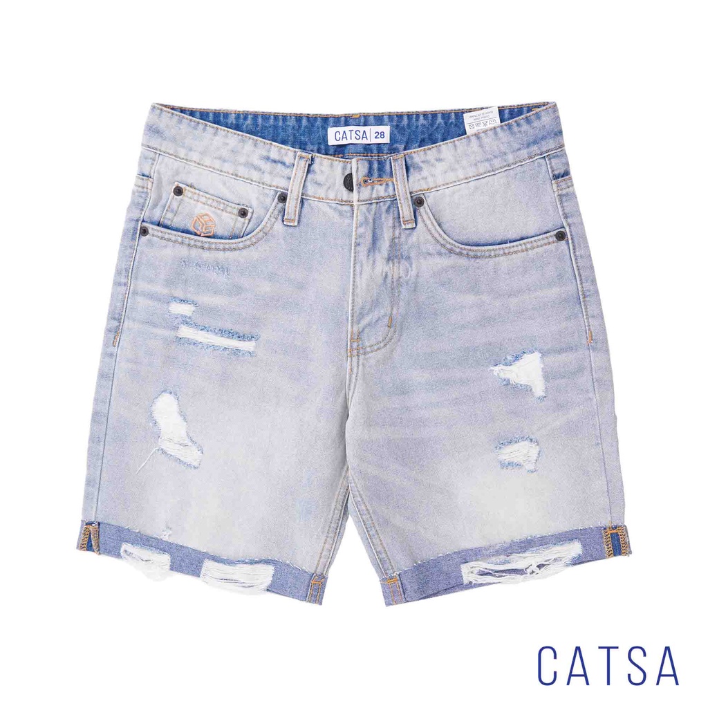 Quần lửng jeans xanh bạc CATSA chất liệu jeans cotton mặc thoải mái, co giãn nhẹ, thoải mái vận động QSM037