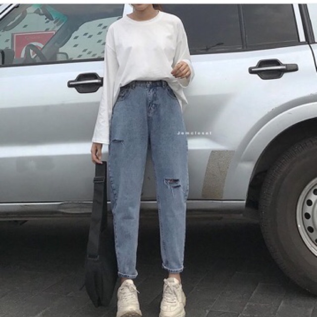☀️ Baggy Jeans Lưng Cao Rách 2PT