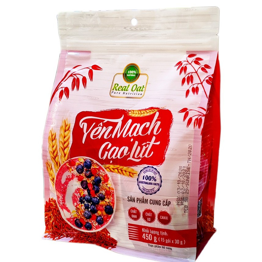 Yến mạch gạo lứt - nếp cẩm Real Oat 450g