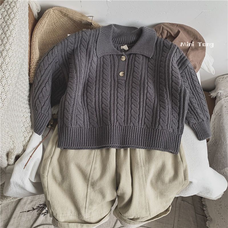 Áo Sweater Cổ Bẻ Phong Cách Nhật Hàn Thời Trang Thu Đông Cho Bé