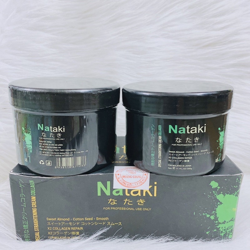 Kem duỗi phục hồi collagen NATAKI, thuốc ép tóc thẳng chuyên nghiệp 500mlx2