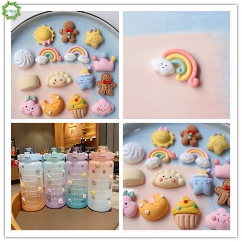 Bộ 2 phụ kiện trang trí bình nước họa tiết hoạt hình 3D bằng nhựa resin