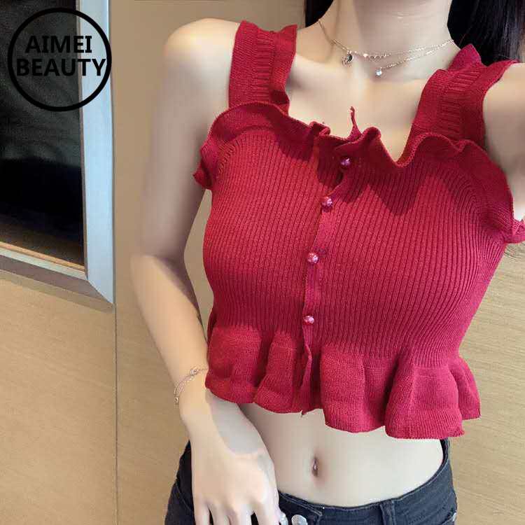 Áo Croptop Dệt Kim Không Tay Màu Trơn Phong Cách Hàn Quốc Cho Nữ | BigBuy360 - bigbuy360.vn