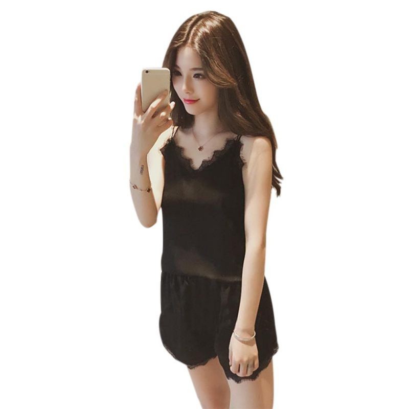 Bộ áo ngủ 2 dây màu trơn kèm quần ngắn thời trang cho nữ | BigBuy360 - bigbuy360.vn