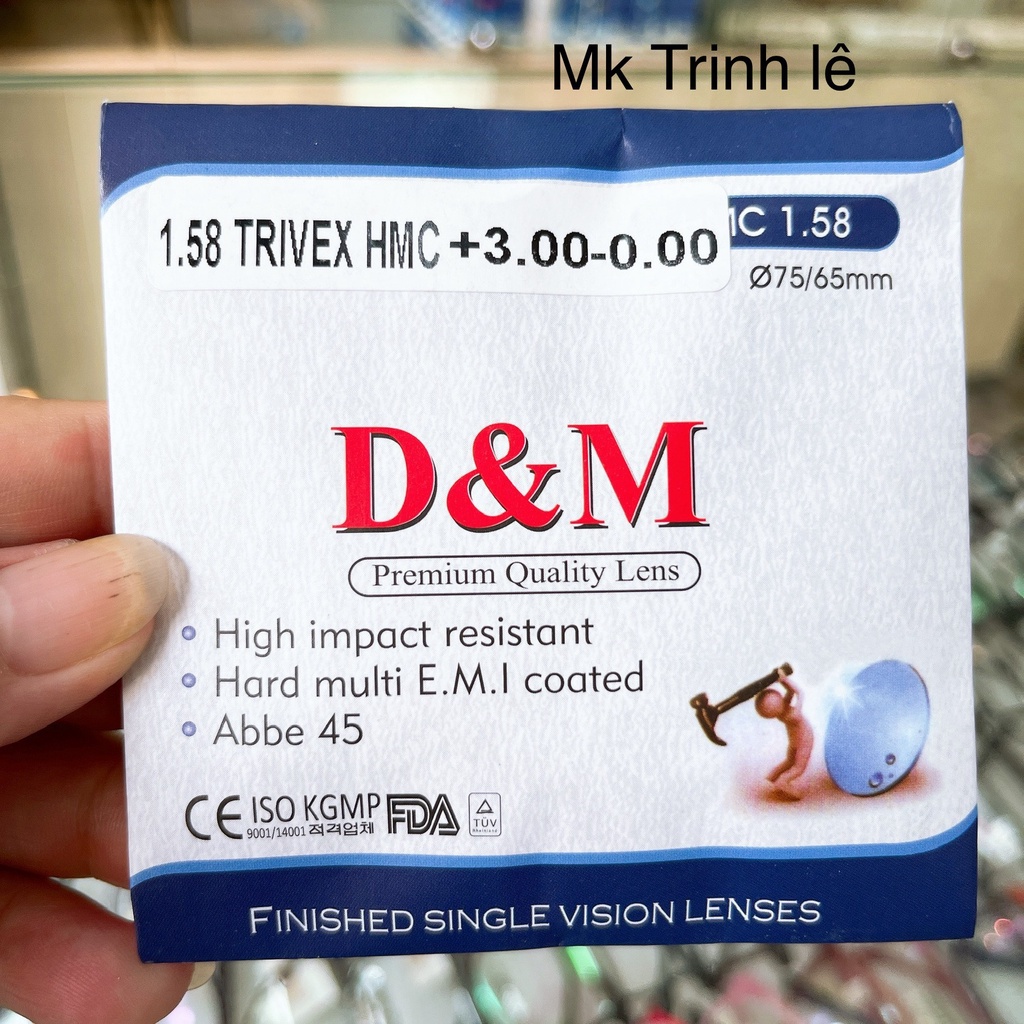 Tròng kính dành cho gọng bắt ốc chống bể Trivex 1.58 váng dầu Hàn Quốc- Mắt kính Trinh Lê.