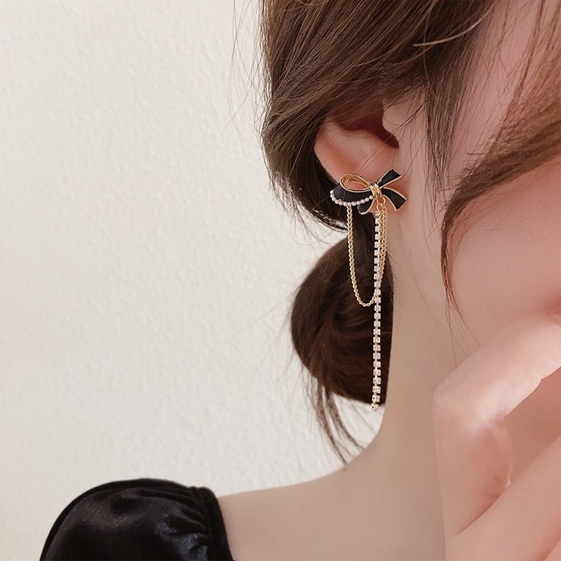 ✨Bella✨Bông Tai Bạc Dáng Dài Đính Ngọc Trai Thời Trang