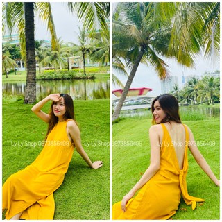 Đầm MiDi Nơ Lưng Vàng / Đen M01