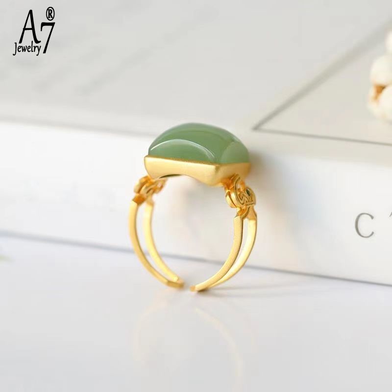 Nhẫn Bạc 925 A7Jade Kiểu Hở Đính Đá Ngọc Bích Cổ Điển