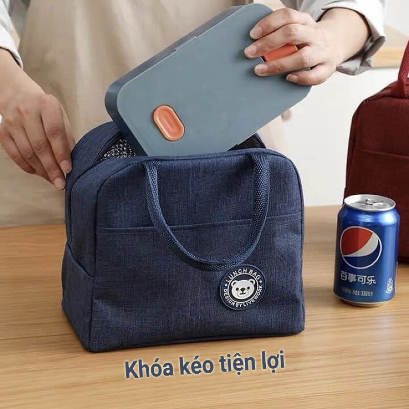 Hộp Đựng CơmTúi Đựng Cơm Giữ Nhiệt Lunch Bag 2 Lớp Có Khoá Kéo Và Quai Xách