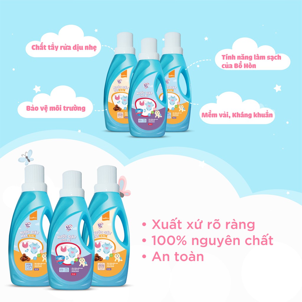 Nước giặt thiên nhiên cho bé sạch khuẩn, mềm vải 1000ml BuB&MuM