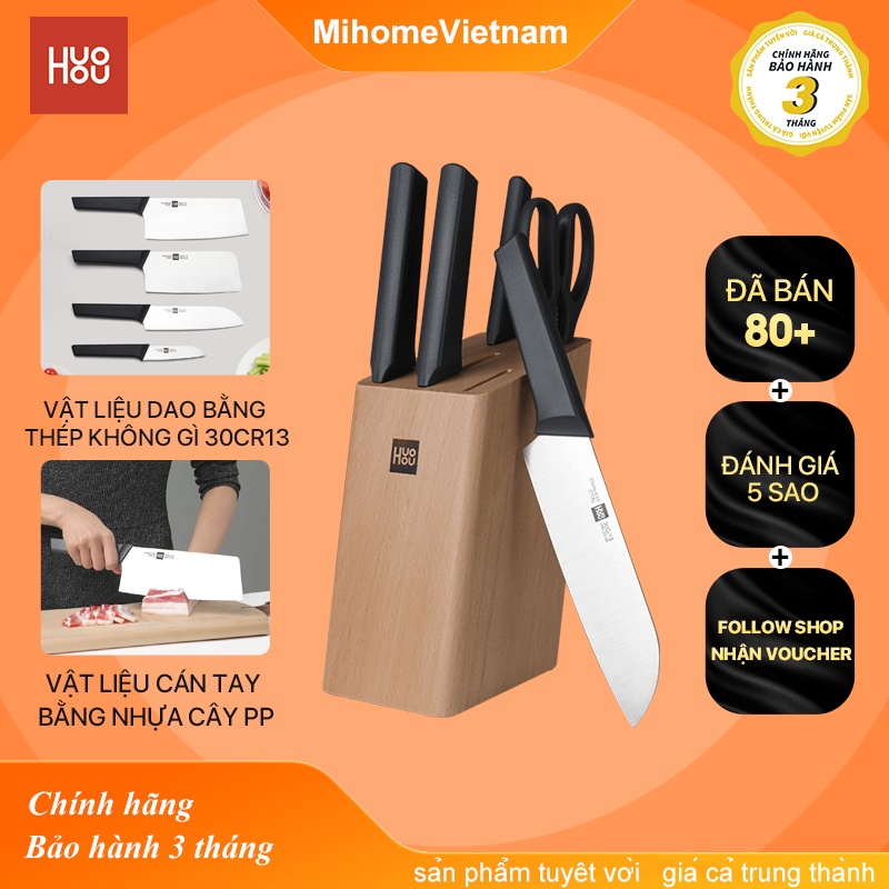 Bộ dao làm bếp 6 món Xiaomi HUOHOU - thép không gỉ