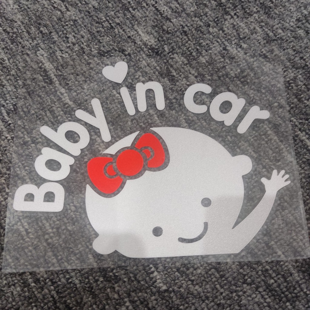 Tem Decal baby in car dán xe đen trắng 13x16cm