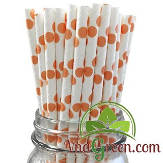 THANH LÝ GIÁ SỐC: 100 Ống hút giấy cam chấm bi, 25 ống/gói - Hàng loại 1 có sẵn