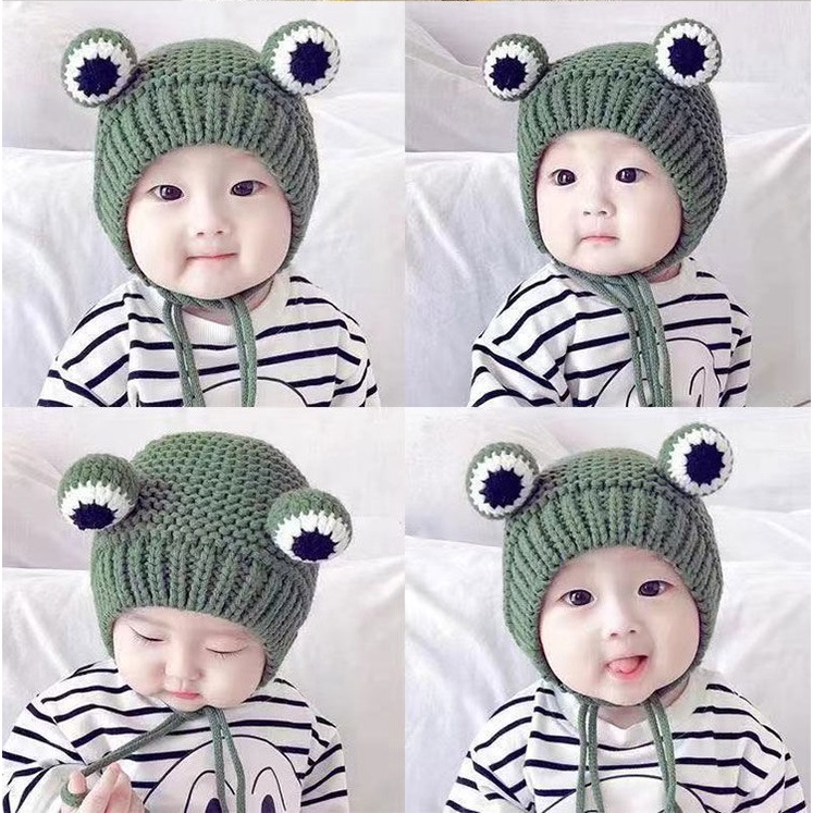 Mũ len cho bé 6 tháng - 3 tuổi, nón phù hợp bé gái và bé trai hình con ếch dễ thương chu vi đầu 45-52cm Viên viên store