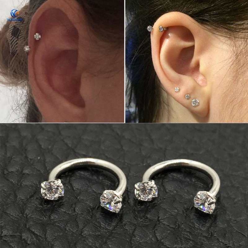 Khuyên Tai Khuyên Mũi Septum Chữ U Đính Đá Pha Lê Thép Titan Không Gỉ