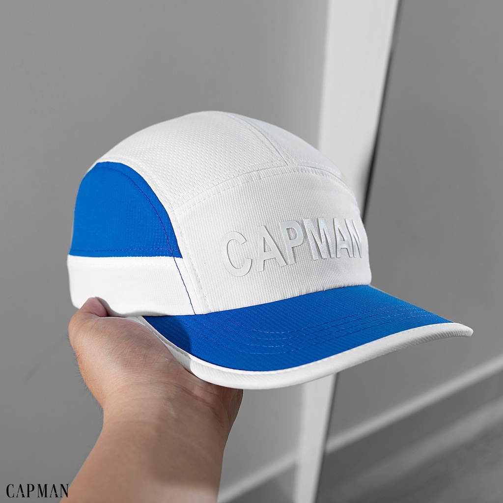 Mũ snapback CAPMAN phong cách hiphop CM112 vải dù màu trắng xanh