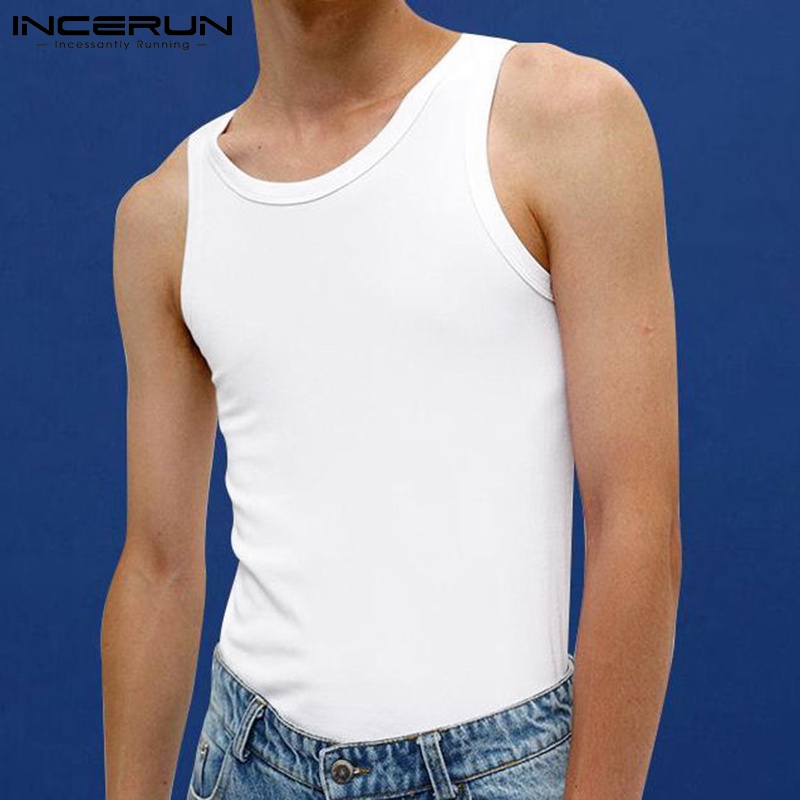 Áo tank top INCERUN dệt kim không tay phối dây chéo lưng thời trang cho nam