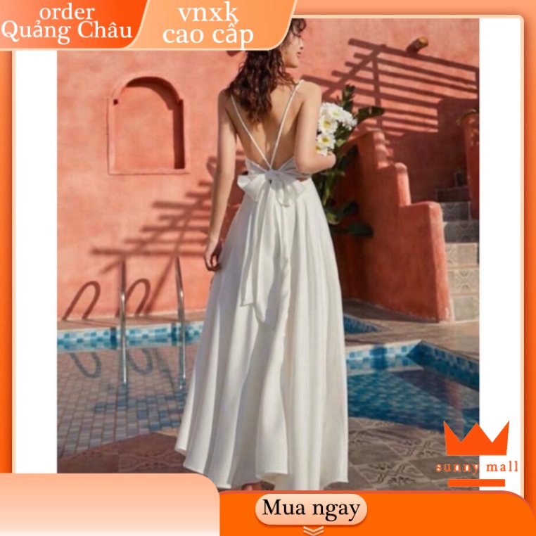 ✨QUẢNG CHÂU✨ Đầm maxi đi biển 2 dây hở lưng cột nơ SUNNY MALL - size free -MS7MT 🔥FREESHIP🔥 tiệc cưới cô dâu ba tốt gi